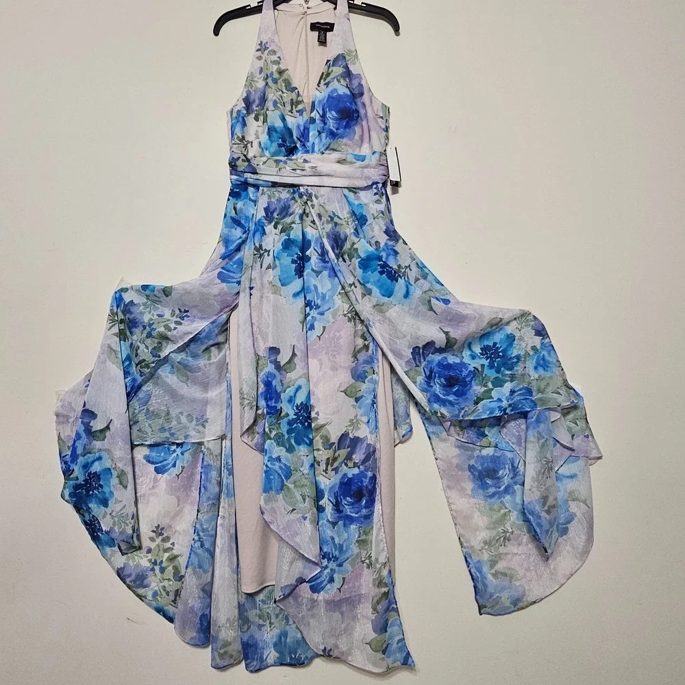 R&M Richard Women Dress A-Line Size 6/Small Blue Pastel Halter Neck Layering 856